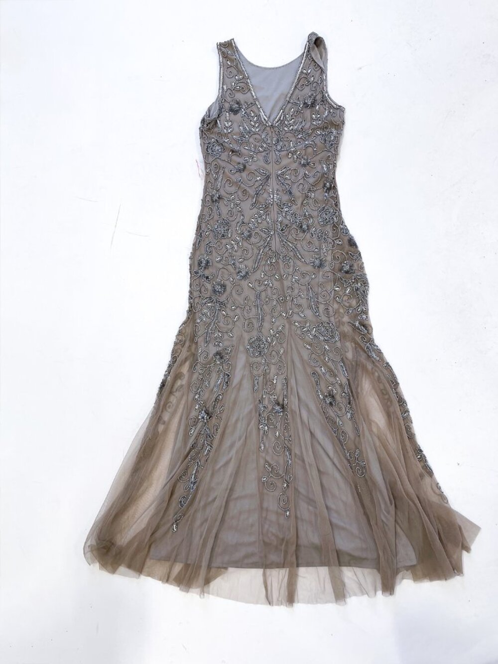 Pisarro Nights gray and mocha long gown size 4 - Picture 2 of 6